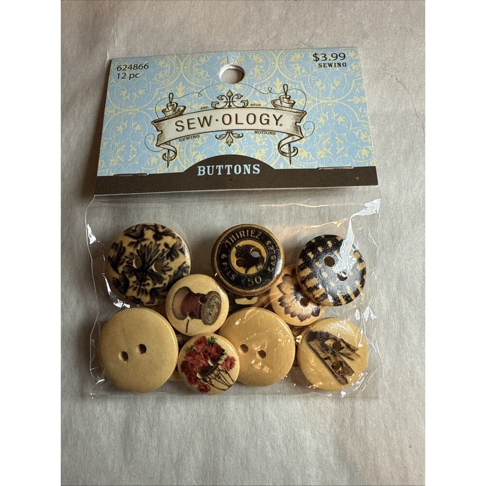 Sew ology Round 2 hole Wooden Buttons 12pc Embellishments